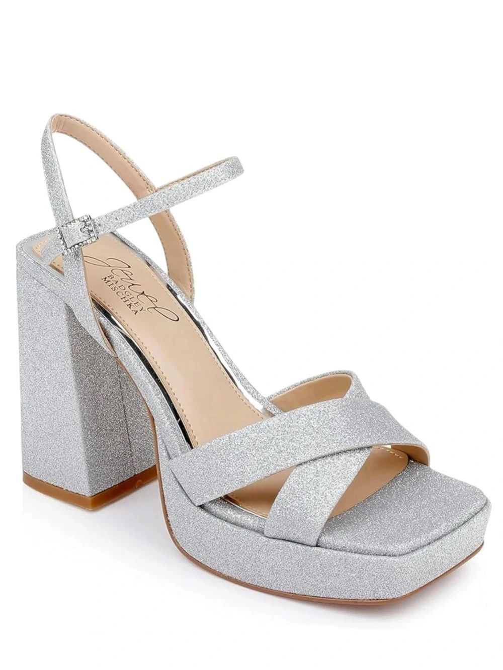 Jewel Badgley Mischka Rainbow Silver Glitter Platform Sandals Size 6